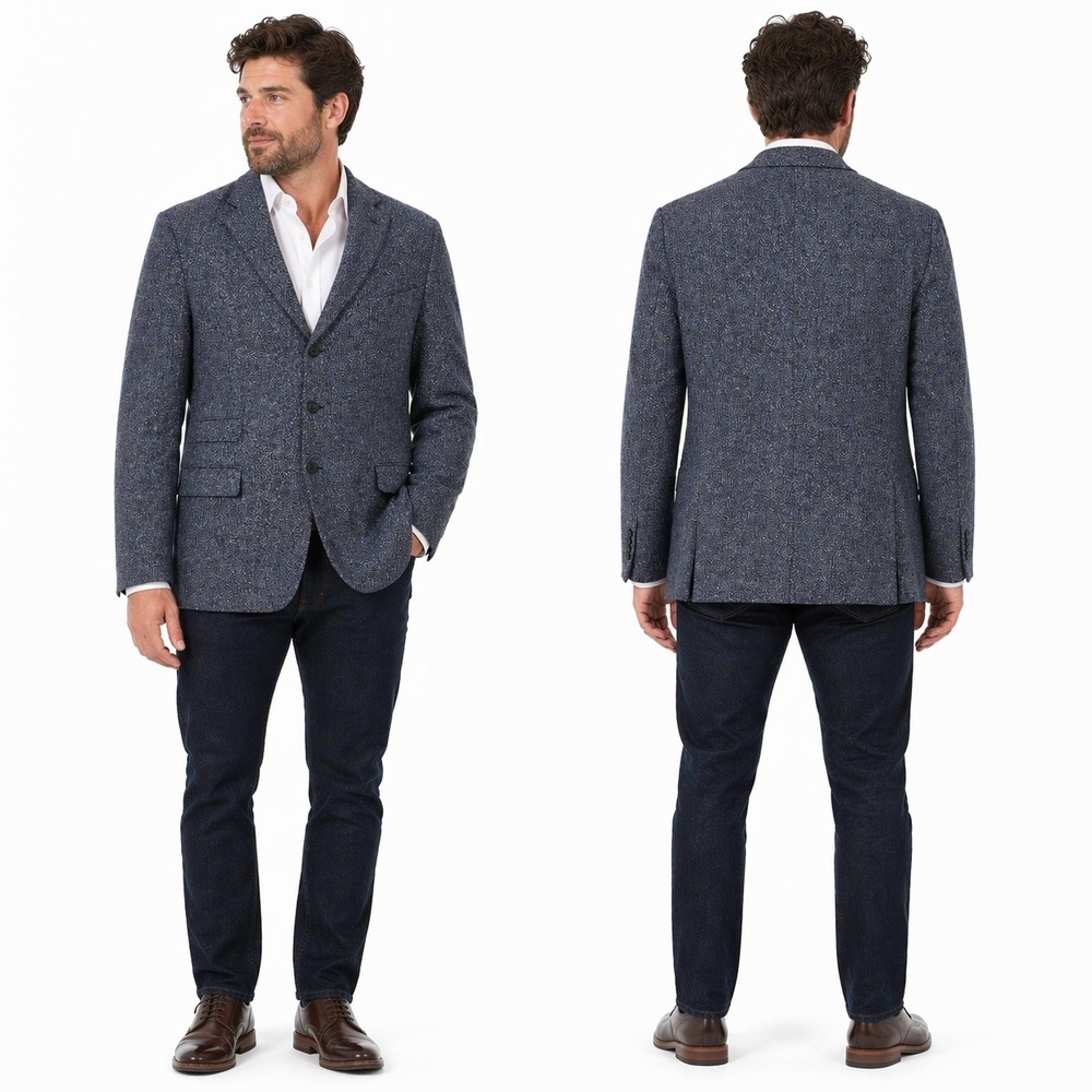 Ermenegildo Zegna Cashmere Mila Blazer Jacket US 48L IT 58L Blue Melange Luxury